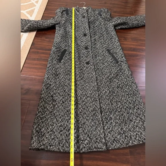 Vintage 80s The Jack Set Women’s Tweed Wool Coat Leather Trim Padded Shoulder - Picture 6 of 8